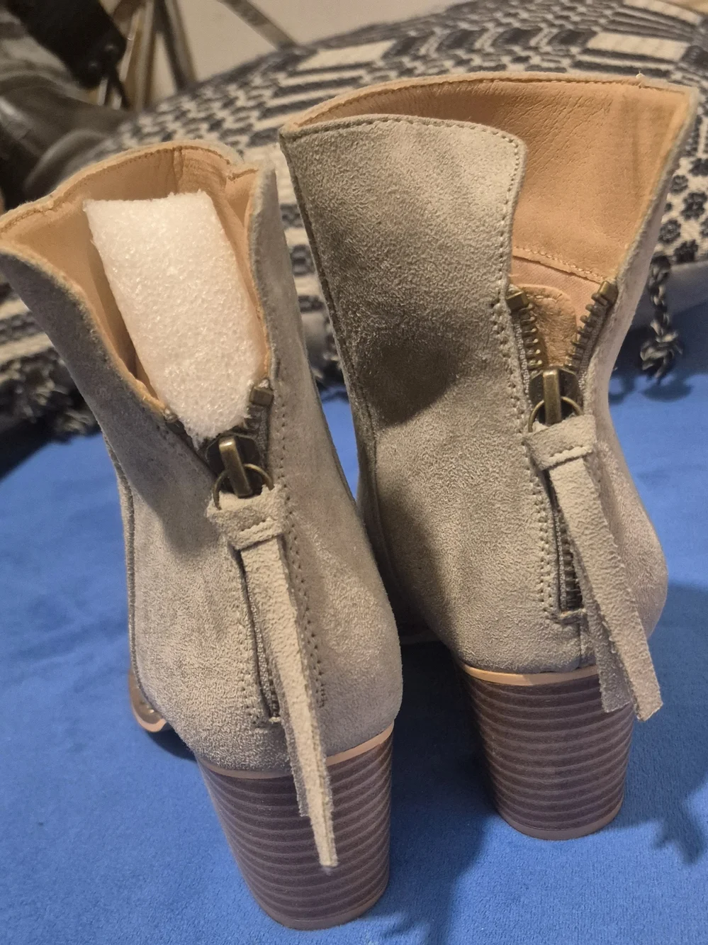 Gray Suede Women's Ankle Boots - Sleek Stud-Trim Design